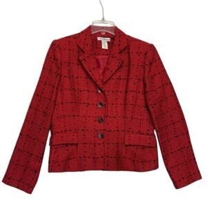 Vintage red black tweed fringe preppy office blazer Women’s size 10